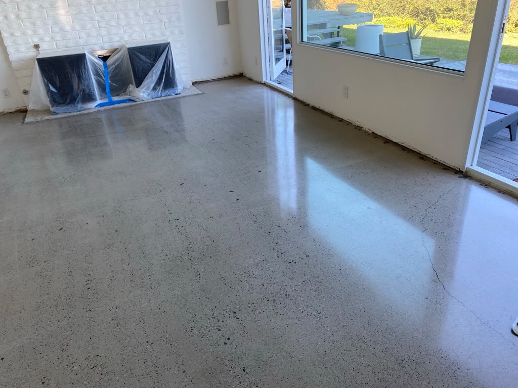 Residential garage before and after concrete polishing in orange county